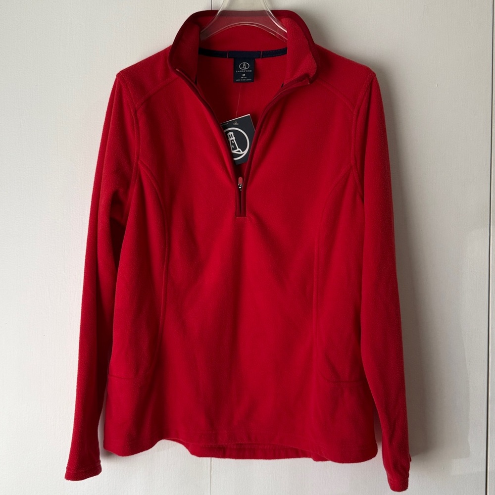 Lands' End Light Rich Red Fleece Quarter-Zip Women’s Sz M NWT